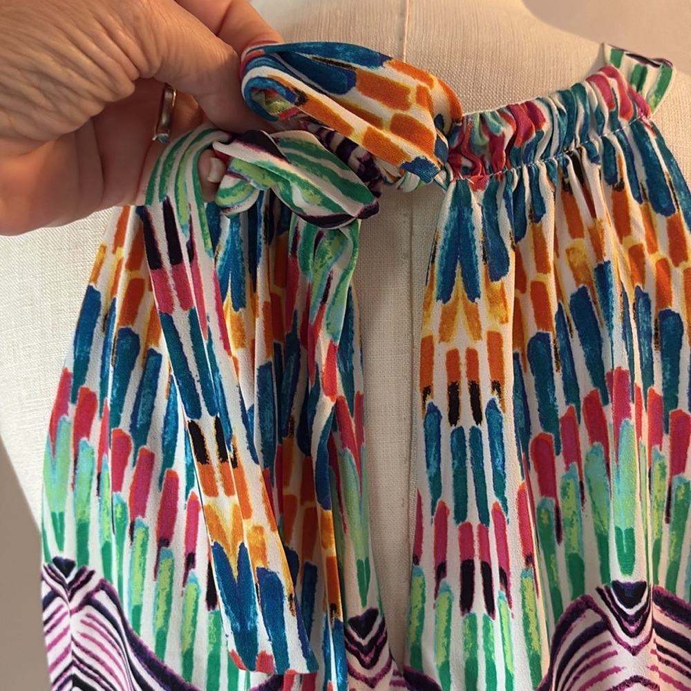 Multicolor Chevron Maxi halter summer Dress  blouson very stretchy L - Picture 6 of 8